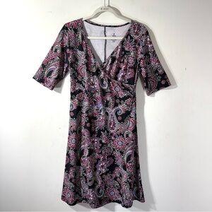Prana Nadia Dress Faux Wrap Floral Paisley V Neck Athleisure